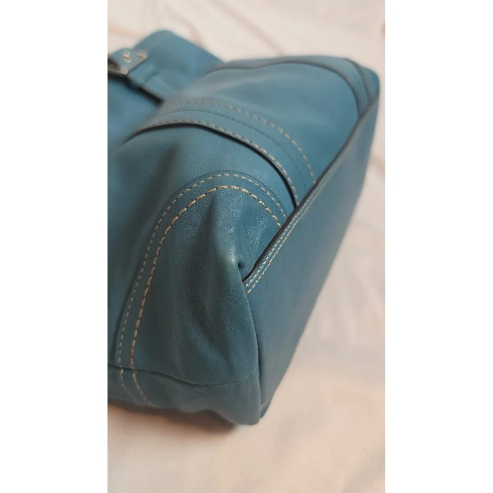 Coach Hampton Teal Blue Leather Tote Shoulder Bag Y2K F11201 10195 Vintage